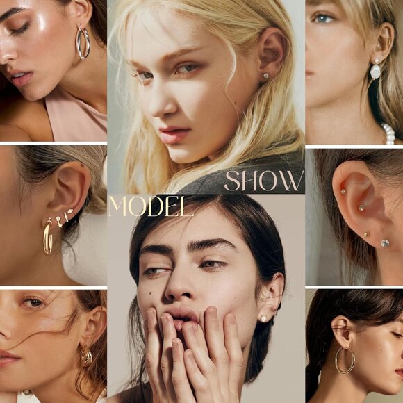 Gold Stud and Hoop Earrings Set 84 Pairs Hypoallergenic Gift for Women - Picture 2 of 5